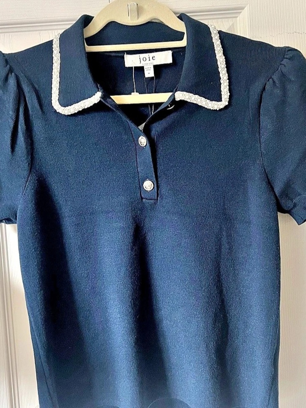 joie Short Sleeve Collared Top in Blue Size Medium Like New
